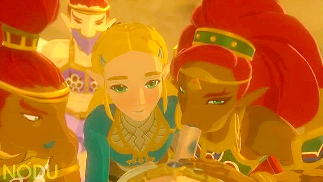 Zelda and Urbosa are sucking Links Cock in threesome