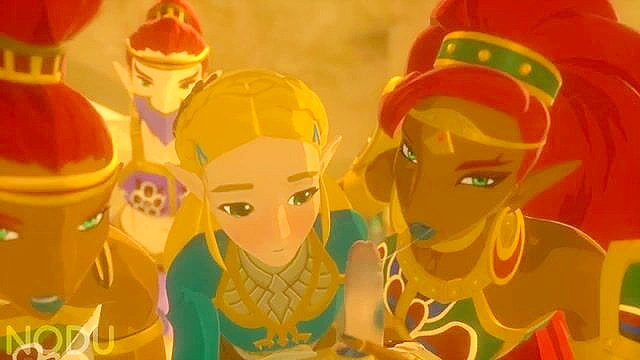 Zelda and Urbosa are sucking Links Cock in threesome