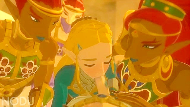Zelda and Urbosa are sucking Links Cock in threesome