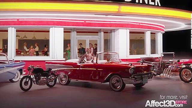 Futanari sex in a restaurant with busty blonde and brunette dickgirls