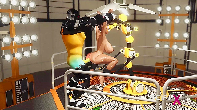 3D ebony girl has sex with a sci-fi android in the lab