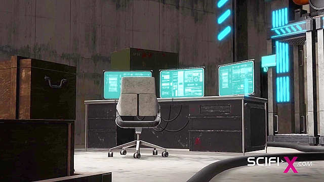 3D ebony girl has sex with a sci-fi android in the lab