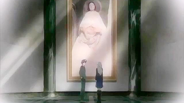 Busty hentai servant gets on her knees to suck dick then ride with her pussy