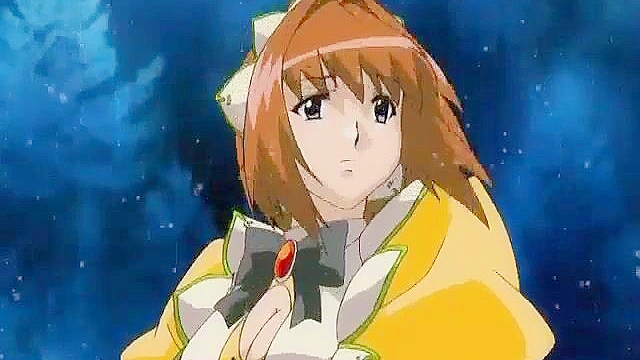 Busty hentai servant gets on her knees to suck dick then ride with her pussy