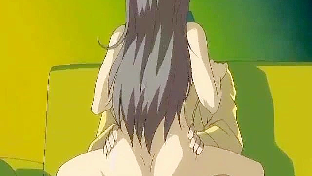 Busty hentai servant gets on her knees to suck dick then ride with her pussy