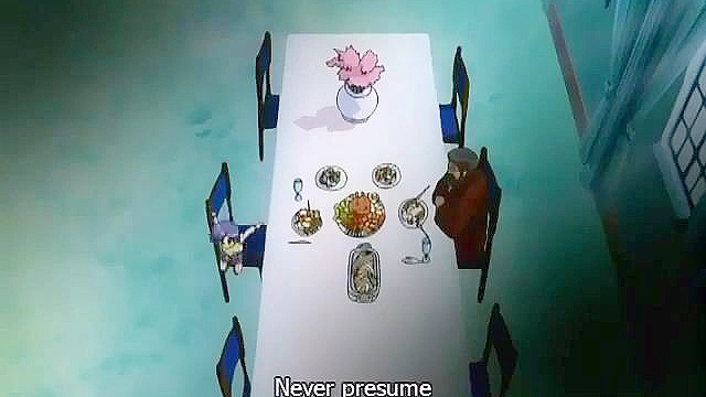 Busty hentai servant gets on her knees to suck dick then ride with her pussy