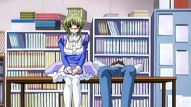 Busty school teacher has sex with a horny student in the library