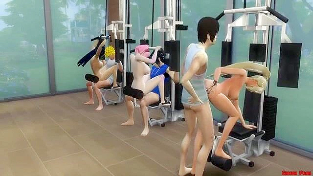 Naruto, Sasuke and friends have a Sims groupsex orgy in the gym
