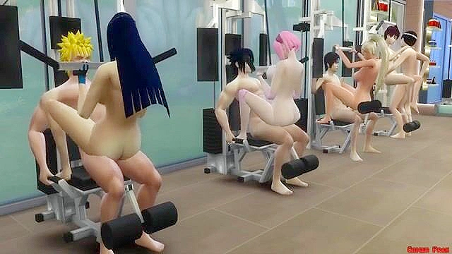 Naruto, Sasuke and friends have a Sims groupsex orgy in the gym