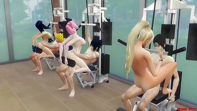 Naruto, Sasuke and friends have a Sims groupsex orgy in the gym