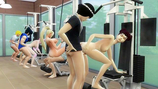 Naruto, Sasuke and friends have a Sims groupsex orgy in the gym