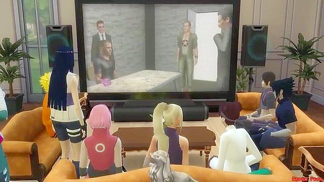 Naruto, Sasuke and friends have a Sims groupsex orgy in the gym