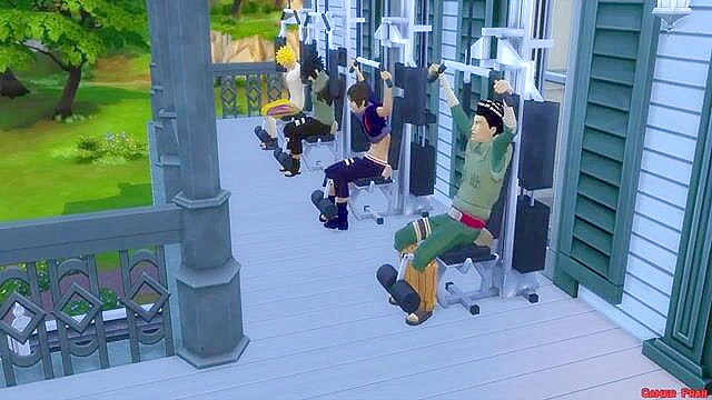 Naruto, Sasuke and friends have a Sims groupsex orgy in the gym