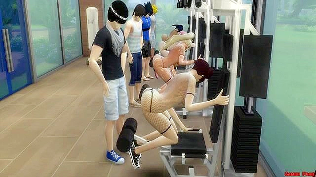 Naruto, Sasuke and friends have a Sims groupsex orgy in the gym