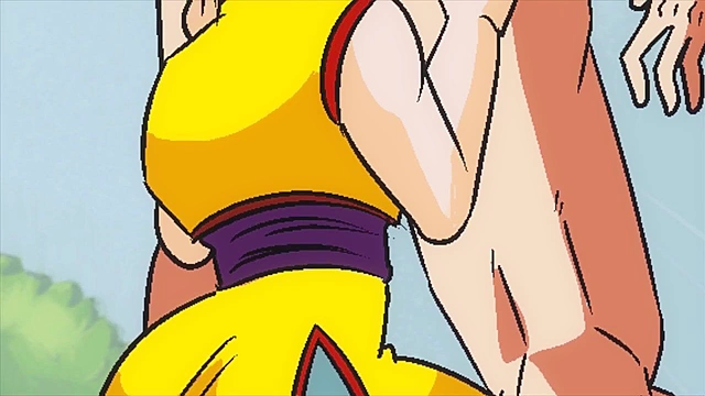 Chichi gets on her knees and deepthroat's goku's meaty cock