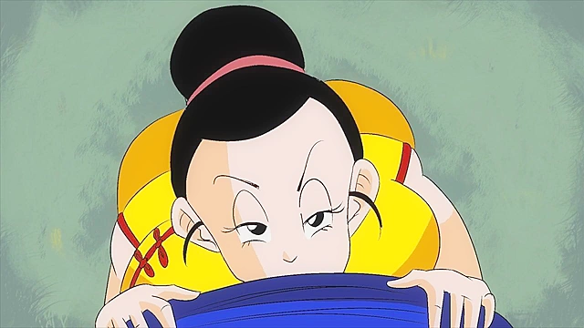 Chichi gets on her knees and deepthroat's goku's meaty cock