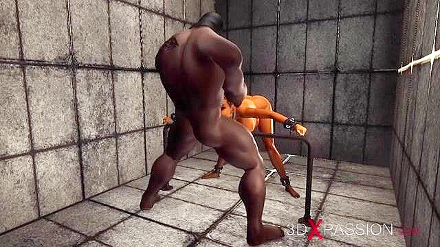 Super hot 3d ebony girl with cow boobs in restraints for intense anal