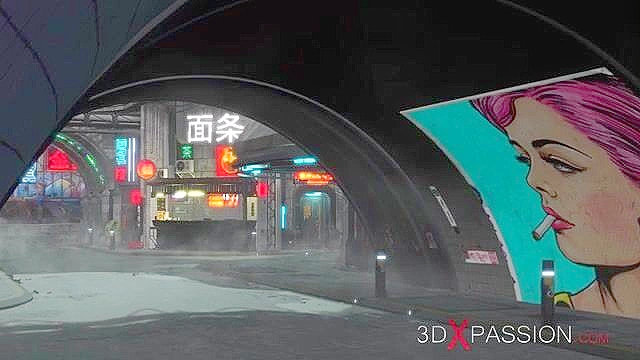 Cyberpunk girl face fucked by dude and ass fucked by ebony tranny