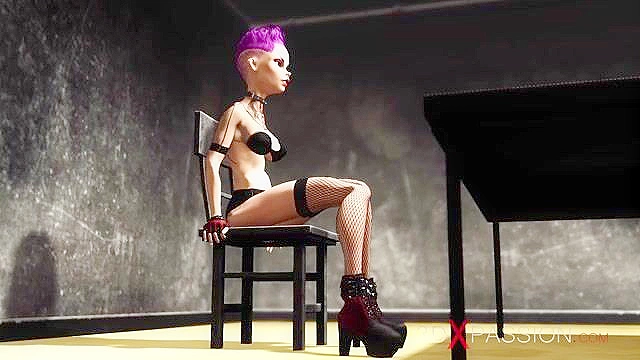 Cyberpunk girl face fucked by dude and ass fucked by ebony tranny