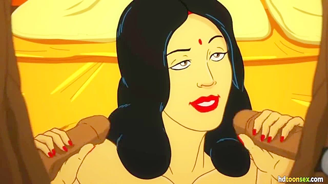 Savita Bhabhi - Busty mature cartoon indian woman sucks the dick of two young guys