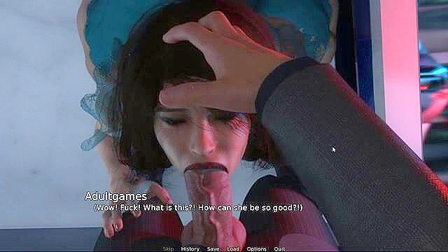 Deepthroating cock in an airplane bathroom with a 3d stranger