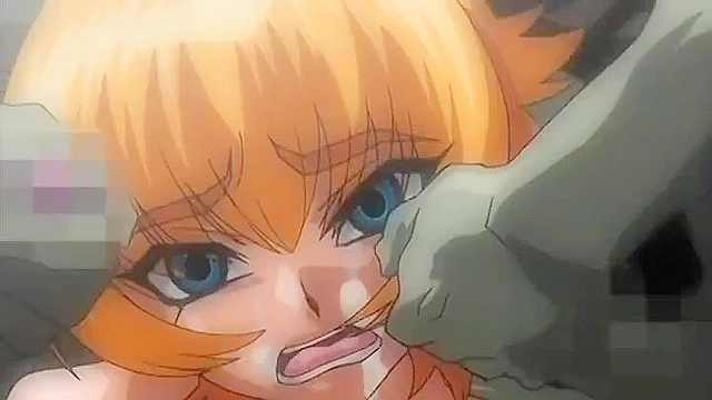 Ogres roughly face fuck a hentai girl and shoot their cum down her throat