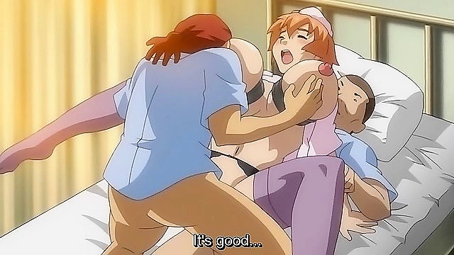Dirty anime nurse with huge tits give virgin patient a boobjob