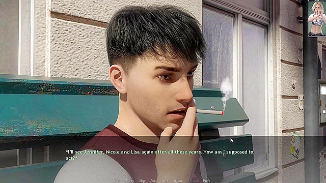 Reunion - Busty Brunette gets pussy licking and rides cock cowgirl - game walkthrough