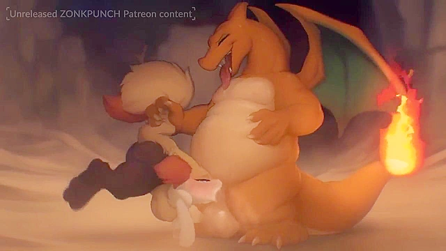 Charizard grabs a furry animal friend and gives her a face fucking