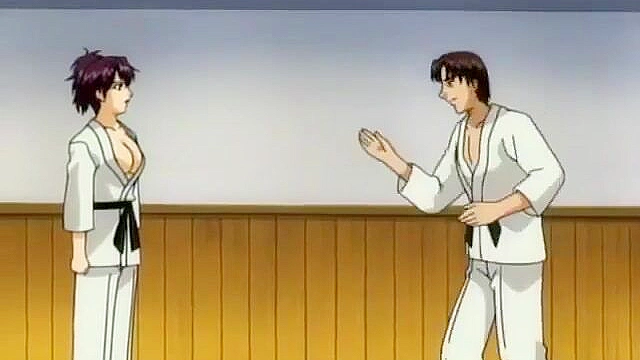 Karate instructor babe strokes a guys cock dick till it explodes in his pants