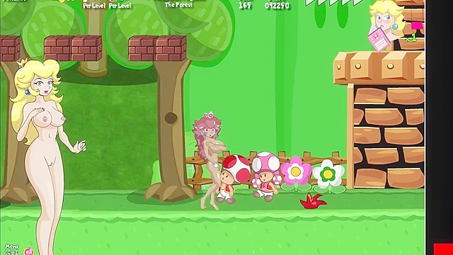 Busty brown princess from mario fucks all the monsters