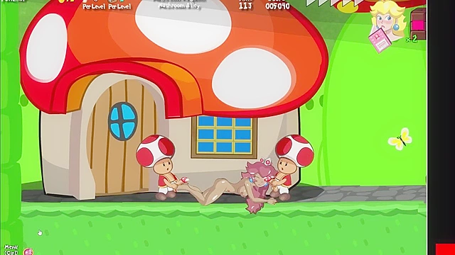 Busty brown princess from mario fucks all the monsters