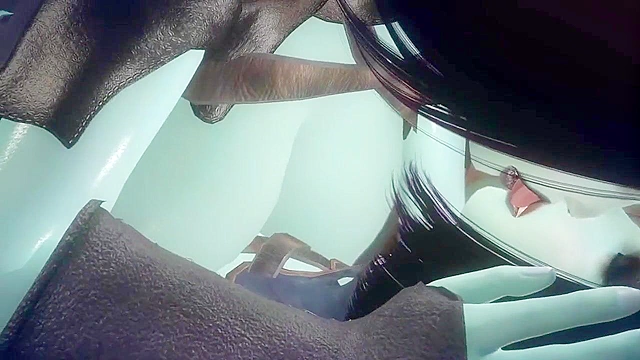 Sexy elf with huge tits gives a blowjob then shares in a 3some with her friend