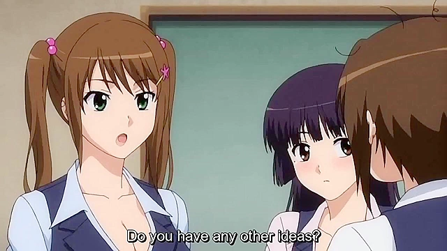 Sporty teen anime girls have an orgy with multiple facials in the school library