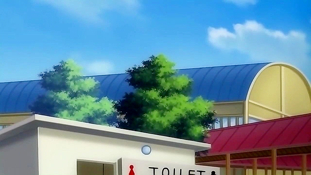 Busty anime teacher is caught masturbating and is fucked by two students