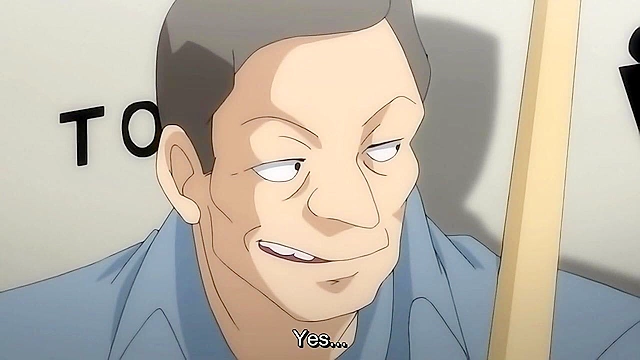 Busty anime teacher is caught masturbating and is fucked by two students