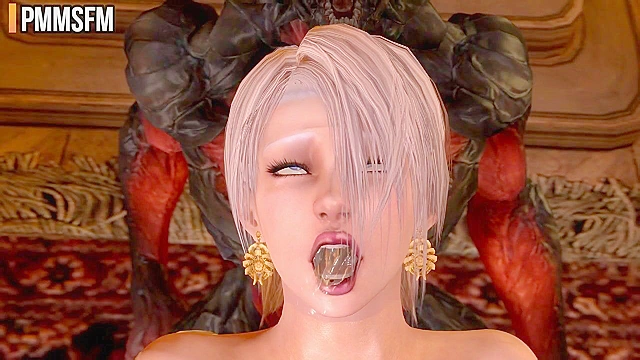 Lisa Public gets double penetrated by 3d cartoon trolls with monster cocks