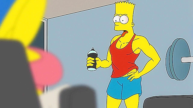 Bart gives Marge Simpson a rough anal fuck in the locker room