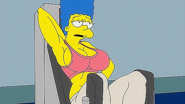 Bart gives Marge Simpson a rough anal fuck in the locker room