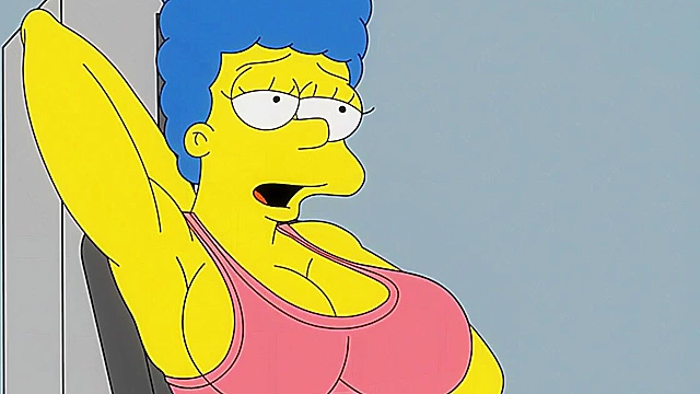 Bart gives Marge Simpson a rough anal fuck in the locker room