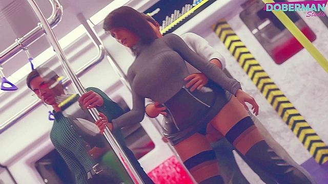 Stranger in the subway cums in slut wife's pussy while husband stands there