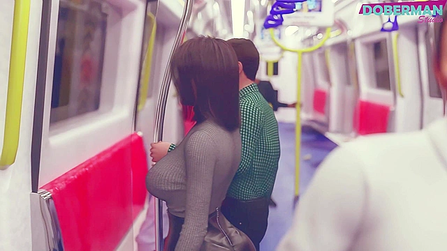 Stranger in the subway cums in slut wife's pussy while husband stands there