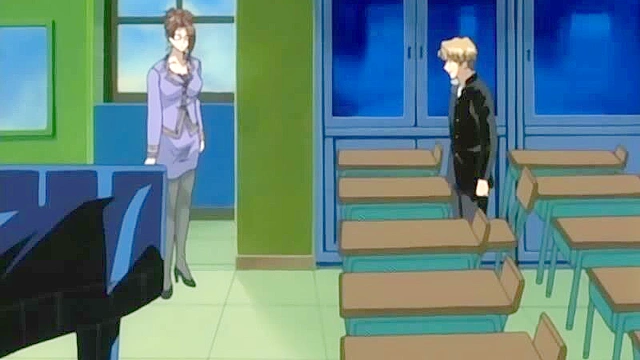 Bondage School 1 - Anime teacher gets bent over the desk and fucked by school boy
