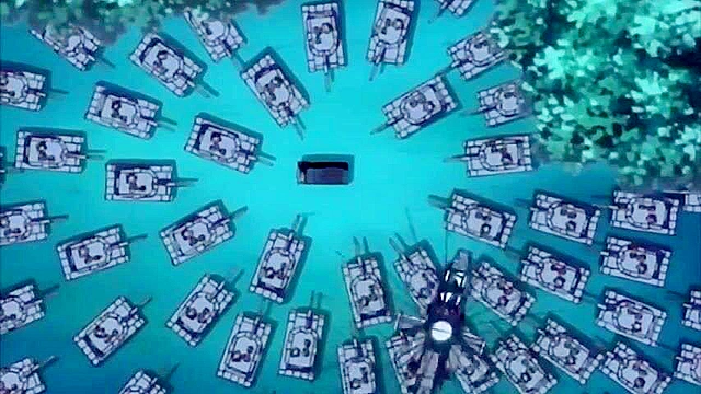 Redheads in latex get down on their knees and suck an anime futa cock