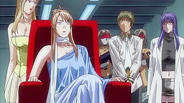 Redheads in latex get down on their knees and suck an anime futa cock