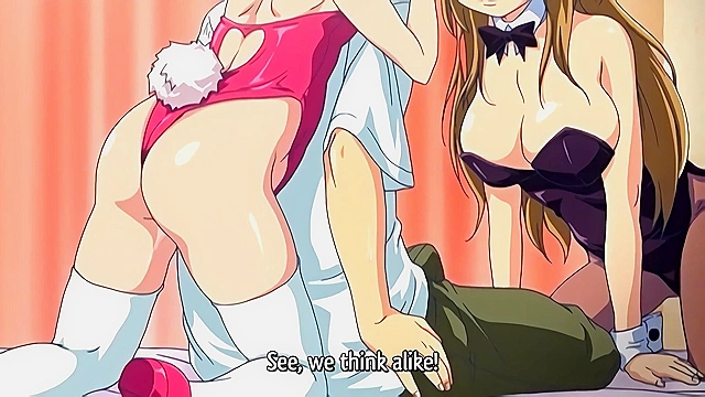 Hard Knot Shinpa 3 - Cute hentai teens in bunny outfits have hot threesome