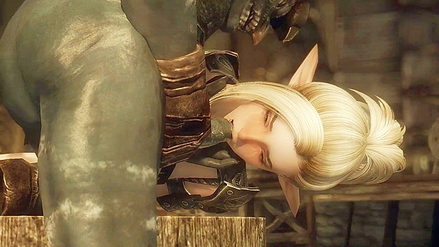 Busty elf with bald pussy gets double penetrated by goblins