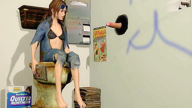 Ellie at the Gloryhole sucking a dick and getting a creampie