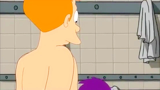 Lila and Amy Wong are sucking Fry's big dick in the shower