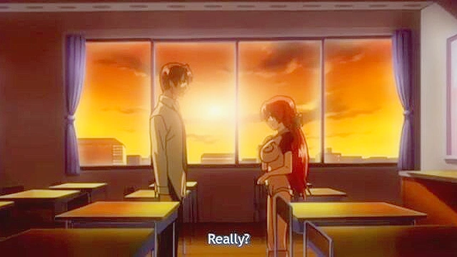 School peeper has three anime schoolgirls riding his dick at once